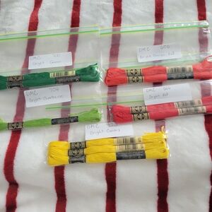 DMC Embroidery Floss Set - Green, Red, Yellow